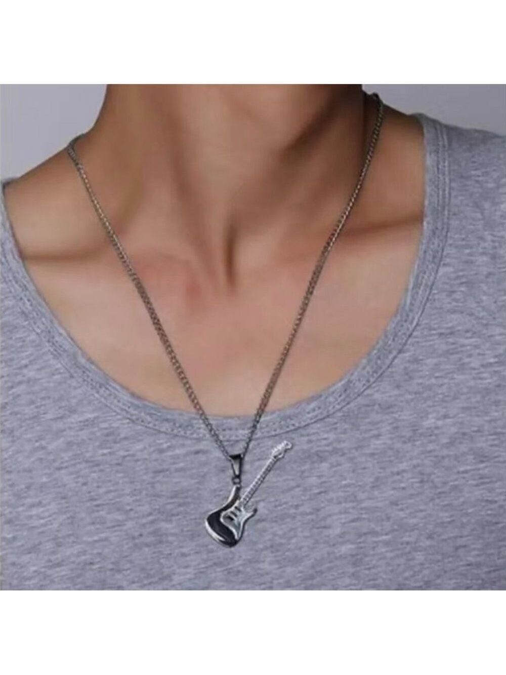 Silver Tone Electric Guitar Necklace and Pendant #620 - Picture 5 of 9
